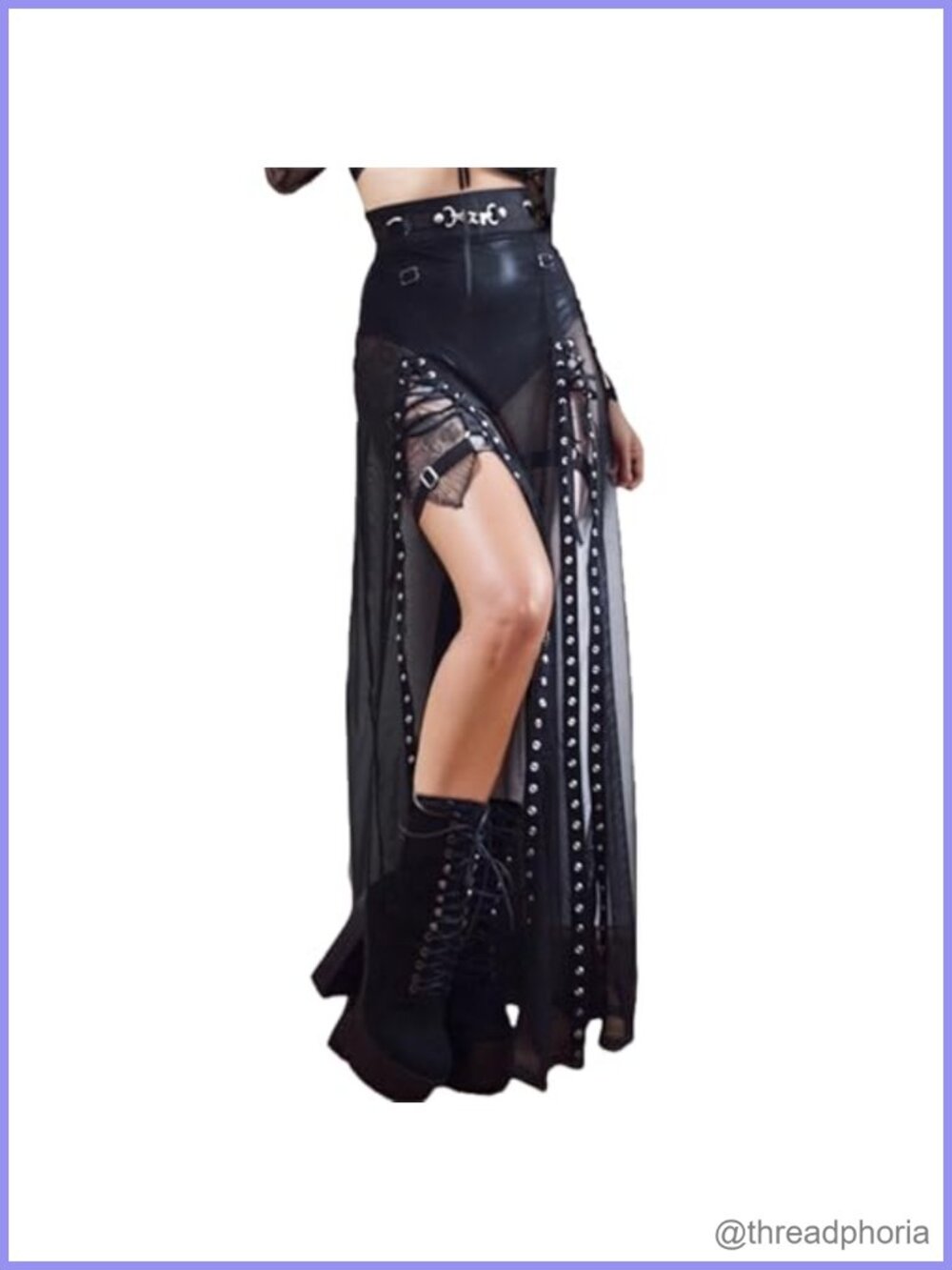 Goth Punk Emo Y2K Harajuku High Rise Mesh Double Slit Maxi Skirt